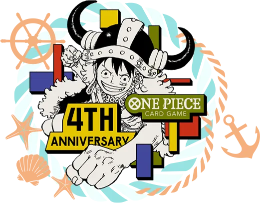 Logo du 4e anniversaire du One Piece Card Game avec Monkey D. Luffy
