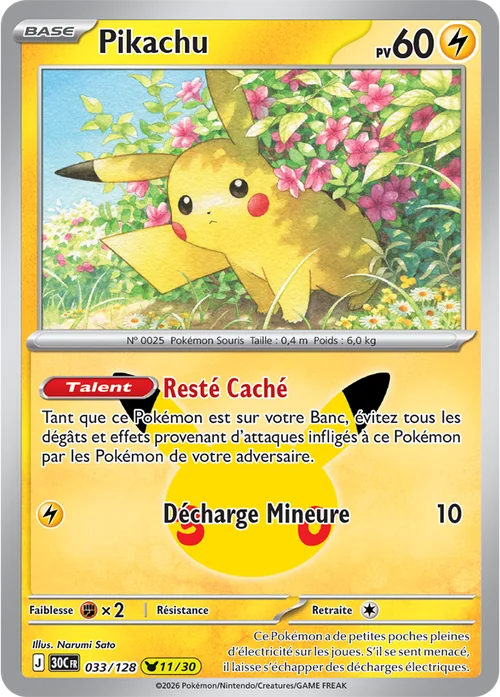 Carte Pikachu de l'extension 30e Anniversaire, numerotee 11 sur 30
