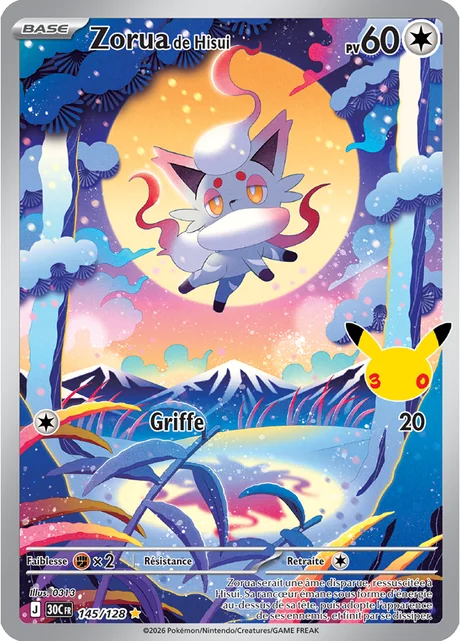 Carte Zorua de Hisui en illustration rare, extension 30e Anniversaire