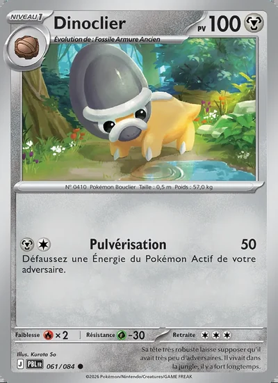 Carte Pokémon Dinoclier, 100 PV, mention NIVEAU 1