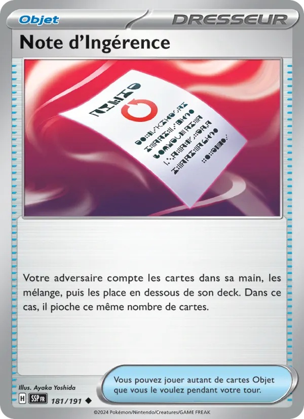 Note d'Ingérence 181/191 - Étincelles Déferlantes - Pokémon JCC