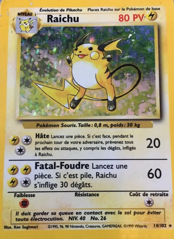 Raichu 14/102 - Set de Base - 1re Édition - Pokémon JCC