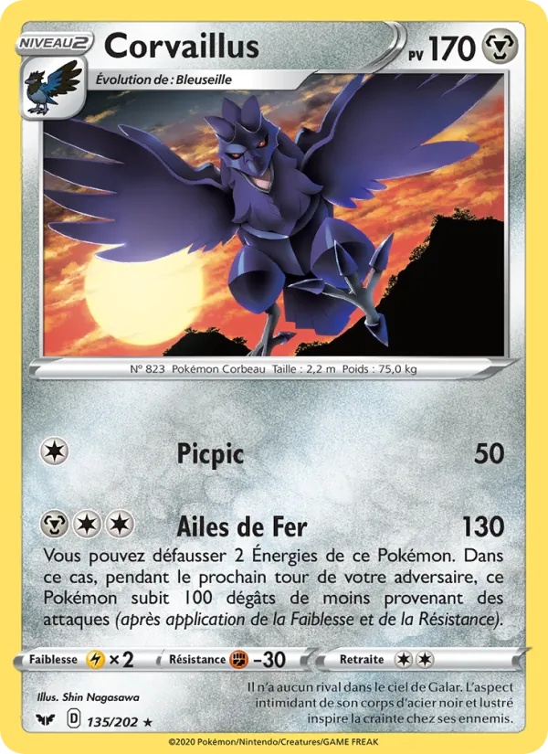 Corvaillus 135/202 - Épée et Bouclier - Reverse - Pokémon JCC