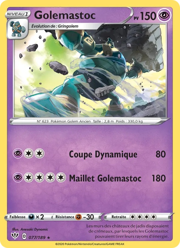 Golemastoc 77/189 - Ténèbres Embrasées - Reverse - Pokémon JCC
