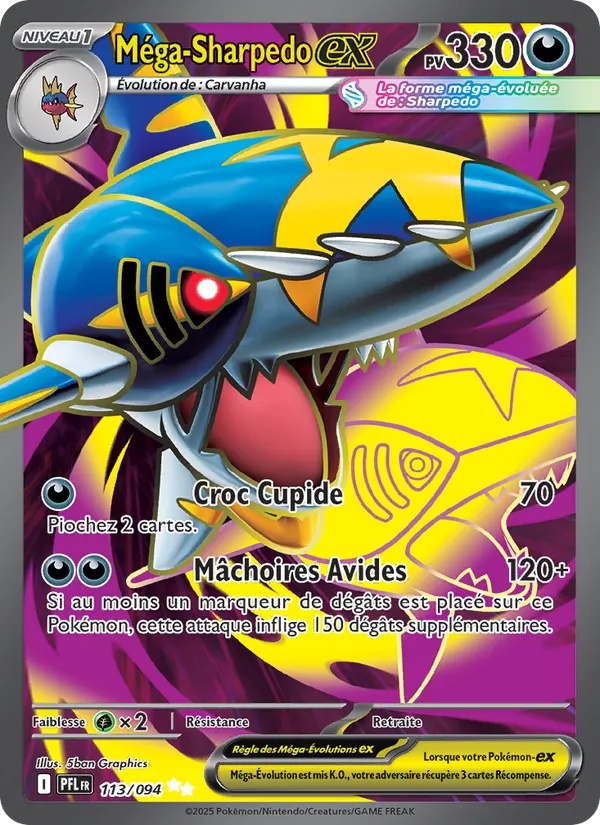 Méga-Sharpedo-ex 113/94 - Flammes Fantasmagoriques - Holo - Pokémon JCC
