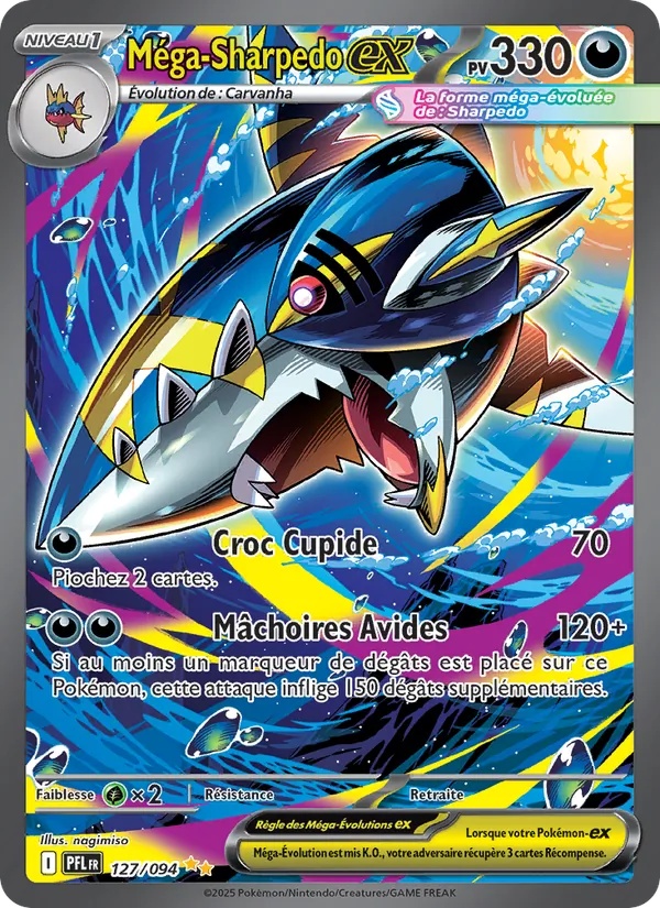 Méga-Sharpedo-ex 127/94 - Flammes Fantasmagoriques - Holo - Pokémon JCC