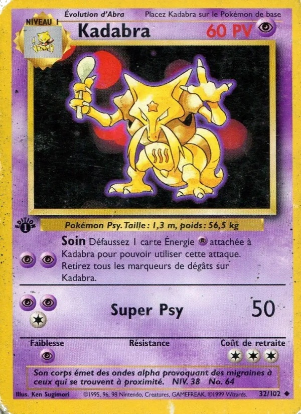 Kadabra 32/102 - Set de Base - Sans Ombre 1re Édition - Pokémon JCC