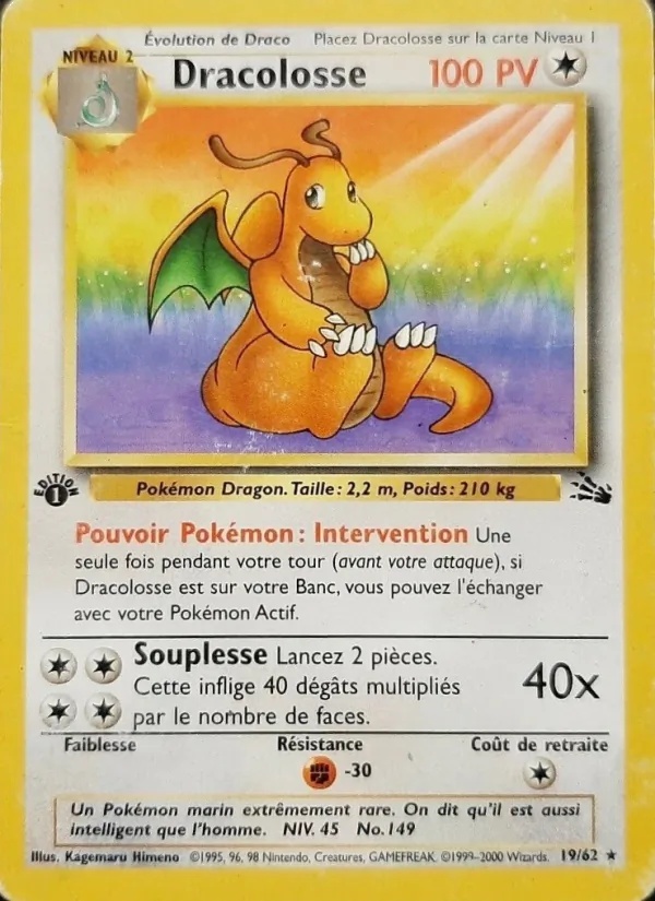 Dracolosse 19/62 - Fossile - 1re Édition - Pokémon JCC