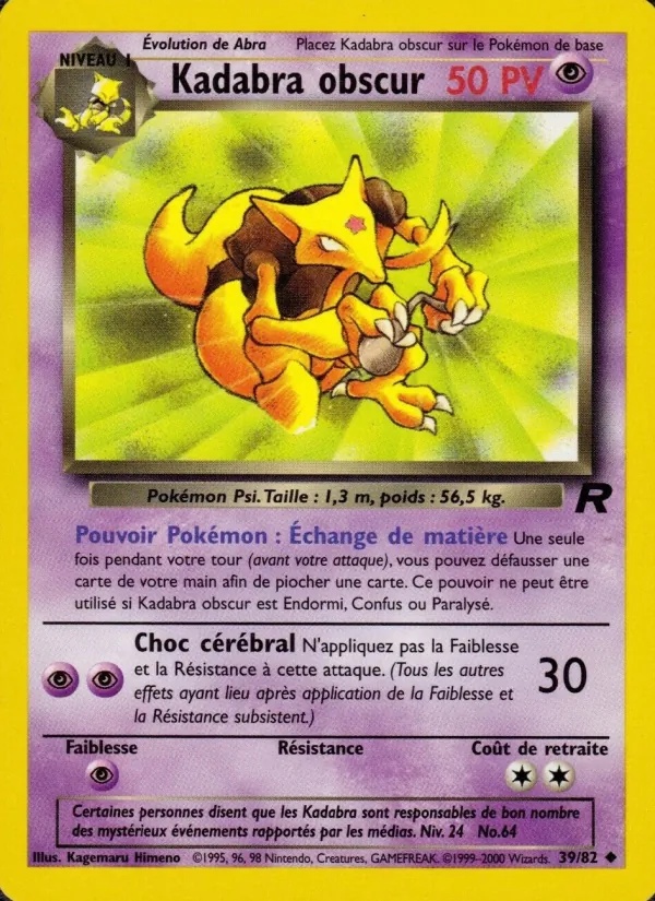 Kadabra obscur 39/82 - Team Rocket - 1re Édition - Pokémon JCC