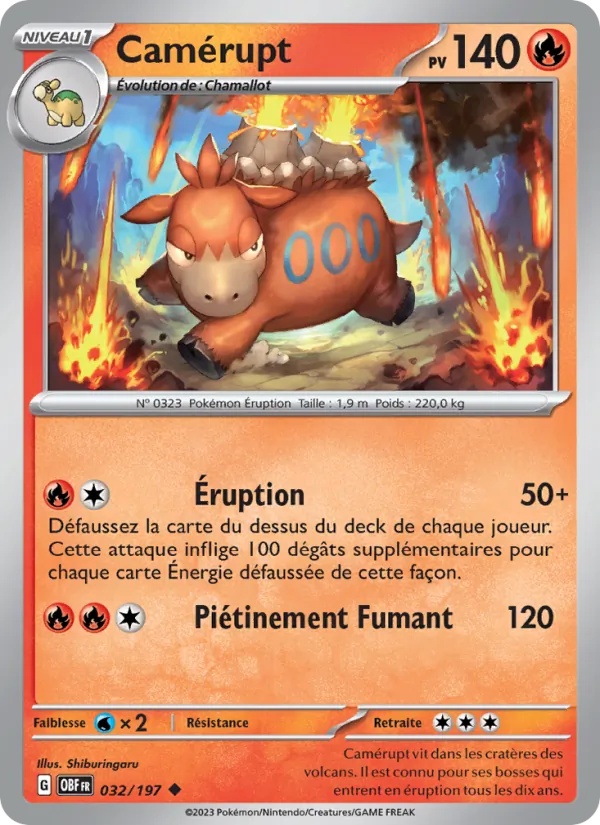 Camérupt 032/197 - Flammes Obsidiennes - Reverse - Pokémon JCC