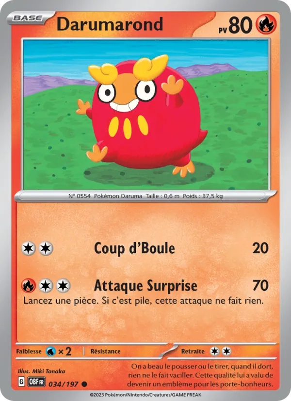 Darumarond 034/197 - Flammes Obsidiennes - Reverse - Pokémon JCC