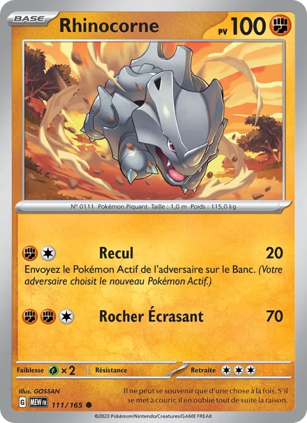 Rhinocorne 111/165 - 151 - Reverse - Pokémon JCC