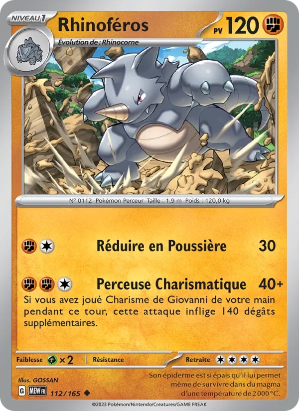 Rhinoféros 112/165 - 151 - Reverse - Pokémon JCC