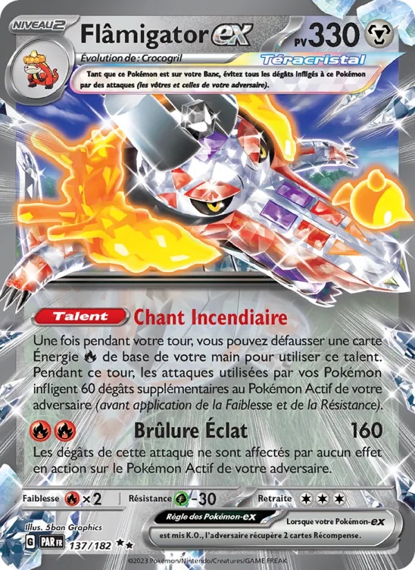 Flâmigator-ex 137/182 - Faille Paradoxe - Holo - Pokémon JCC