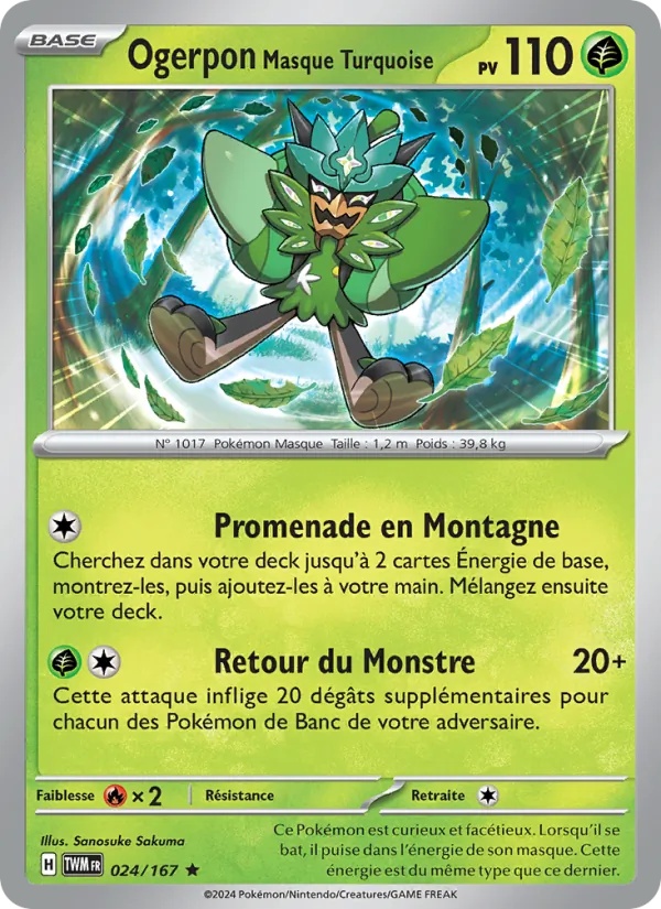Ogerpon Masque Turquoise 024/167 - Mascarade Crépusculaire - Holo Logo de la série - Pokémon JCC