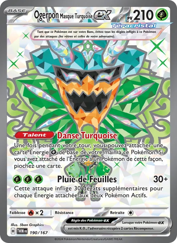 Ogerpon Masque Turquoise-ex 190/167 - Mascarade Crépusculaire - Holo - Pokémon JCC