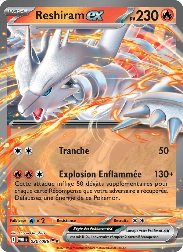 Reshiram-ex 020/86 - Flamme Blanche - Holo Logo de la série - Pokémon JCC