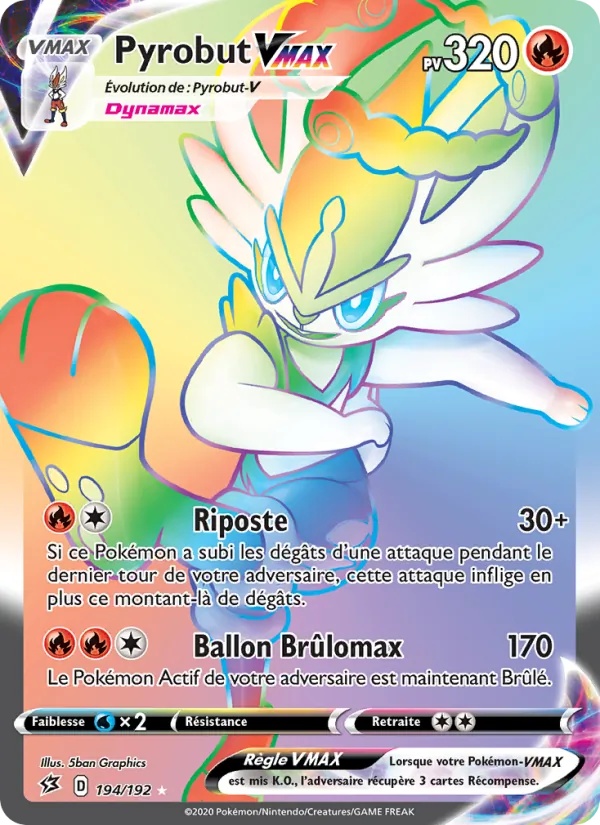Pyrobut VMAX 194/192 - Clash des Rebelles - Holo Rainbow - Pokémon JCC