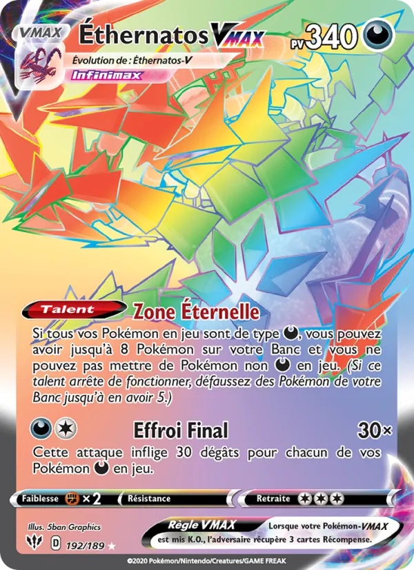 Éthernatos VMAX 192/189 - Ténèbres Embrasées - Holo Rainbow - Pokémon JCC