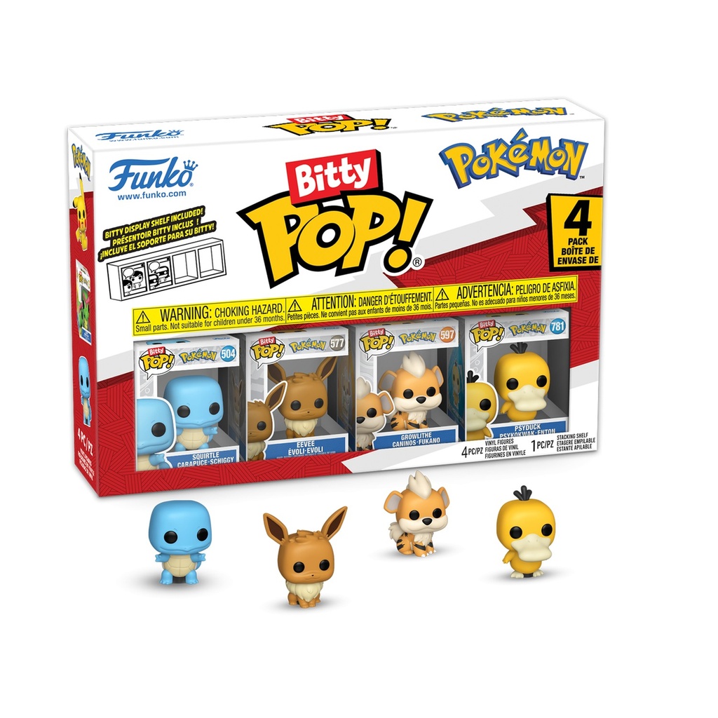 Funko Bitty Pop! Pokémon - Blister 4 figurines (Carapuce, Évoli, Caninos, Psykokwak)