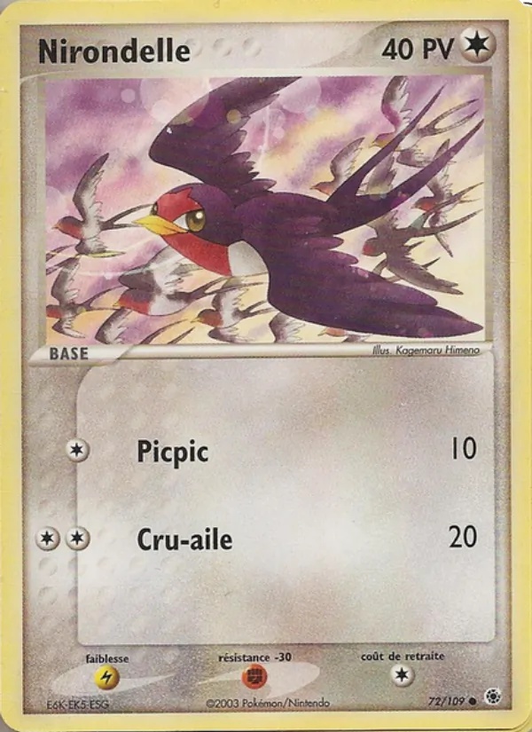 Nirondelle 72/109 - EX Rubis & Saphir - Sans E-Reader - Pokémon JCC