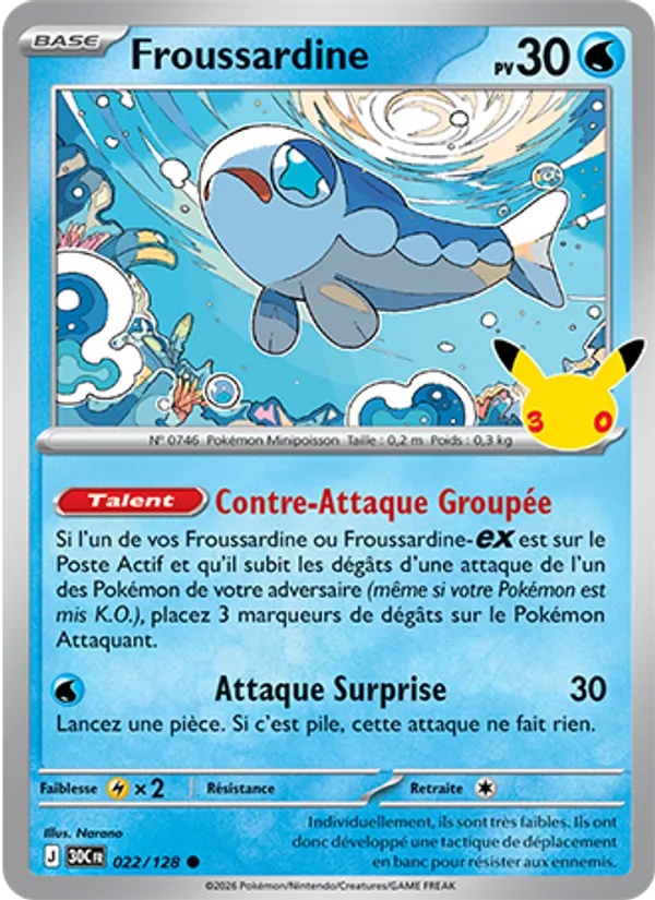 Froussardine 022/128 - 30ᵉ Anniversaire - Pokémon JCC