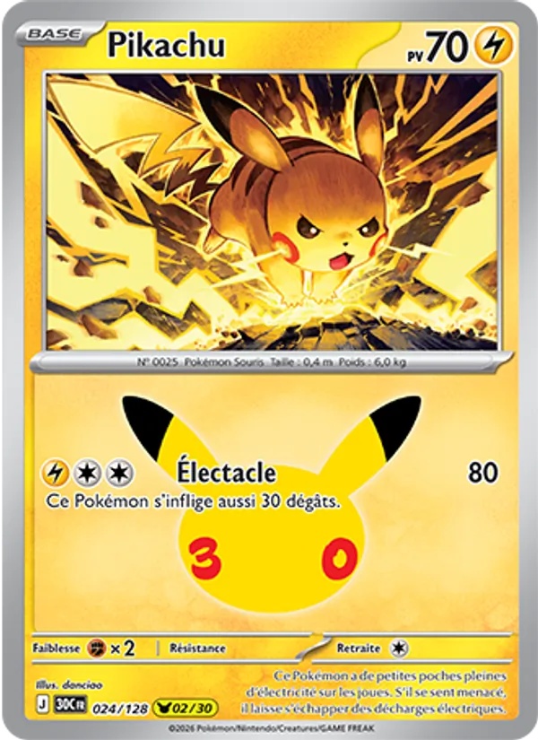 Pikachu 024/128 - 30ᵉ Anniversaire - Pokémon JCC