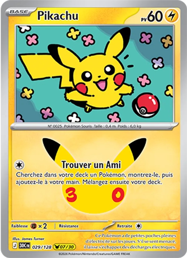 Pikachu 029/128 - 30ᵉ Anniversaire - Pokémon JCC
