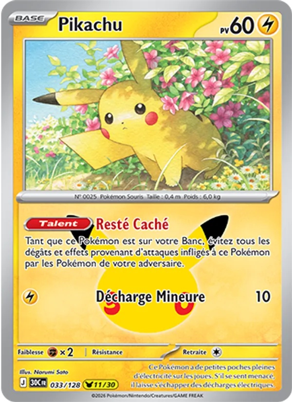 Pikachu 033/128 - 30ᵉ Anniversaire - Pokémon JCC
