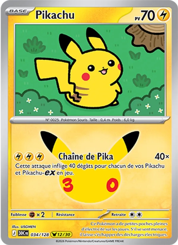 Pikachu 034/128 - 30ᵉ Anniversaire - Pokémon JCC