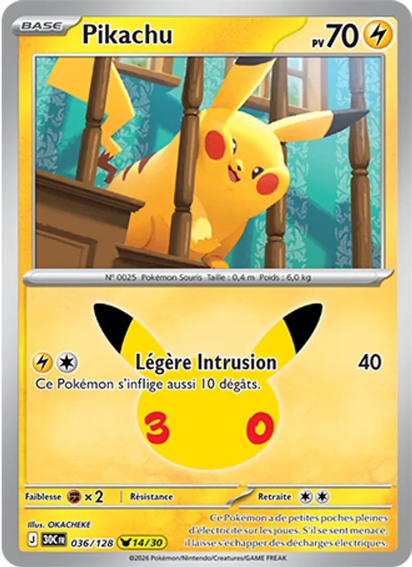 Pikachu 036/128 - 30ᵉ Anniversaire - Pokémon JCC