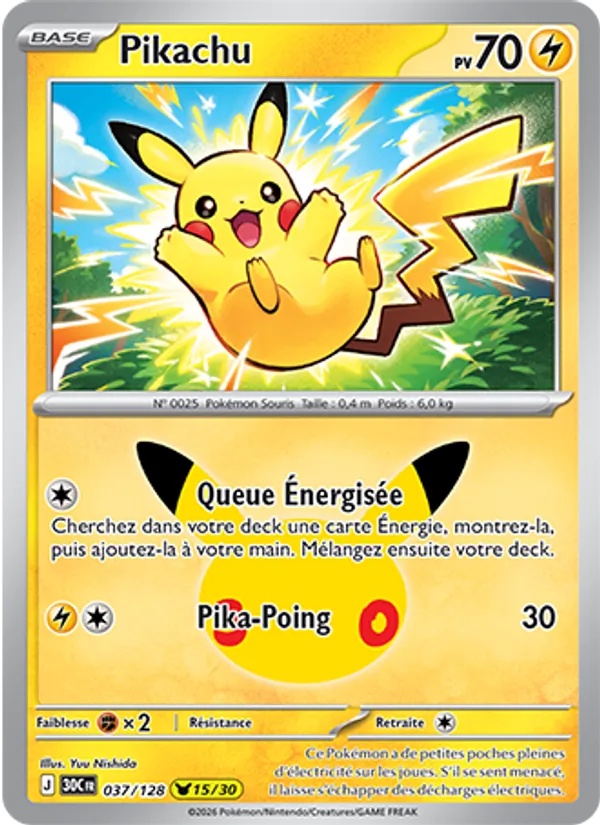 Pikachu 037/128 - 30ᵉ Anniversaire - Pokémon JCC