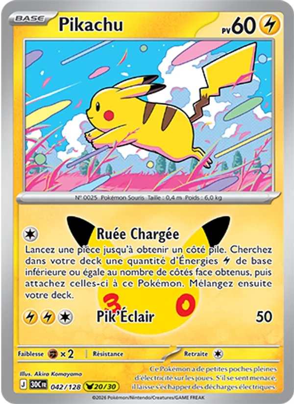 Pikachu 042/128 - 30ᵉ Anniversaire - Pokémon JCC