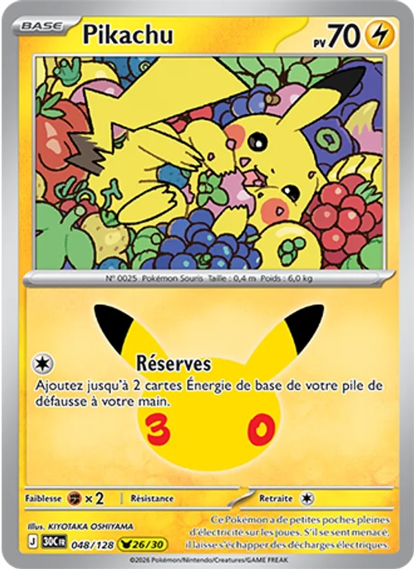 Pikachu 048/128 - 30ᵉ Anniversaire - Pokémon JCC