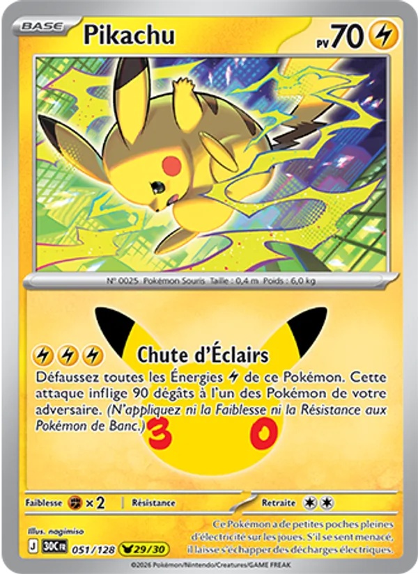 Pikachu 051/128 - 30ᵉ Anniversaire - Pokémon JCC