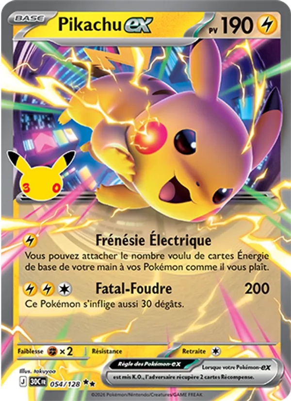 Pikachu-ex 054/128 - 30ᵉ Anniversaire - Pokémon JCC