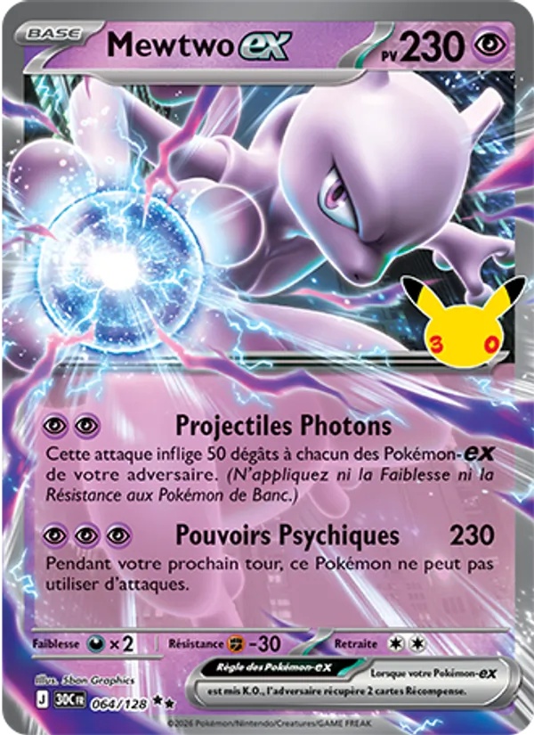 Mewtwo-ex 064/128 - 30ᵉ Anniversaire - Pokémon JCC