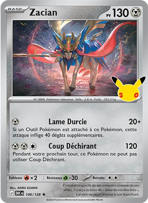 Zacian 106/128 - 30ᵉ Anniversaire - Pokémon JCC